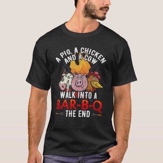 BBQジョーク豚おもしろいチキンカウバーベキューユーモア Tシャツ (正面)