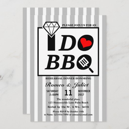 BBQストライプの RSVPを結婚行うリハーサルディナー 招待状 (正面/裏面)