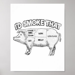 Bbqスモーカーのヴィンテージおもしろい豚の肉Lを吸う ポスター