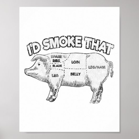 Bbqスモーカーのヴィンテージおもしろい豚の肉Lを吸う ポスター (正面)