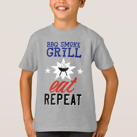 BBQスモークグリルREPEAT食べヴィンテージ素朴 Tシャツ (正面)