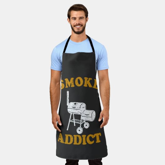 BBQスモーク中毒の肉喫煙者Tシャツ エプロン (着用した状態)