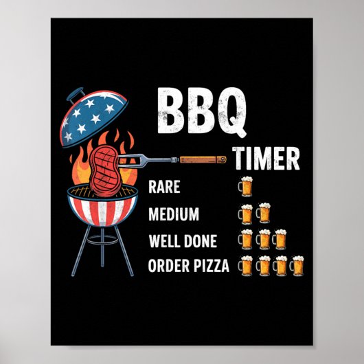 BBQタイマー+肉のスモーキングジョークTシャツ+グリル+ビール愛好家 ポスター (正面)
