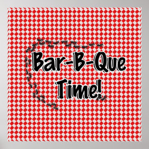 BBQタイムだ!赤市松模様にいテーブル布(アント付き) ポスター