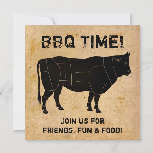 BBQタイム！(動揺して紙の背景) 招待状 (正面)