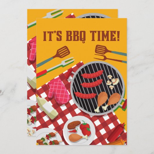 BBQタイム、夏のバーベキュークックアウト 招待状 (正面/裏面)