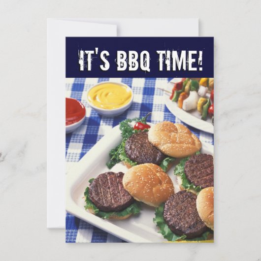 BBQタイム、夏のバーベキュークックアウト 招待状 (正面)