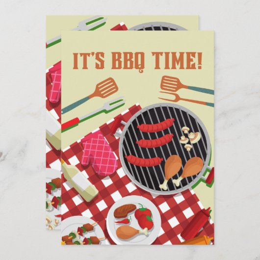 BBQタイム、夏のバーベキュークックアウト 招待状 (正面/裏面)