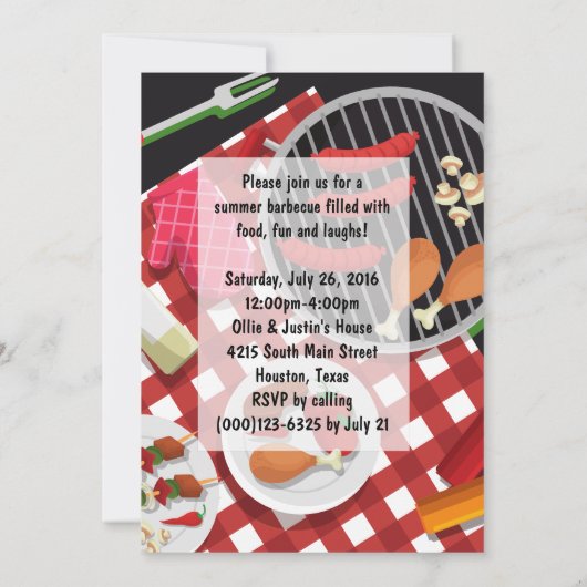 BBQタイム、夏のバーベキュークックアウト 招待状 (裏面)