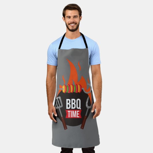 BBQタモダンイスタイリッシュムグリルシェフ調理師グレーカッコいい エプロン (着用した状態)