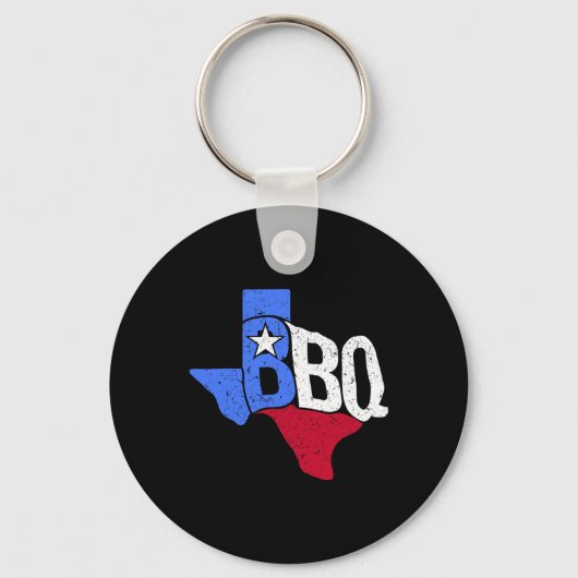 Bbqテキサス州州旗とバーベキューの地図 キーホルダー (正面)
