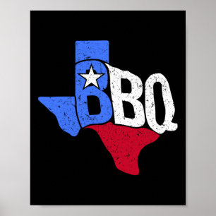 Bbqテキサス州州旗とバーベキューの地図 ポスター