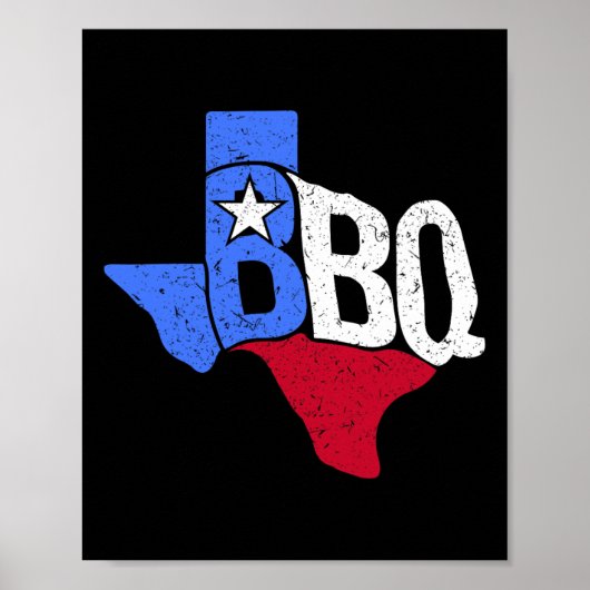 Bbqテキサス州州旗とバーベキューの地図 ポスター (正面)
