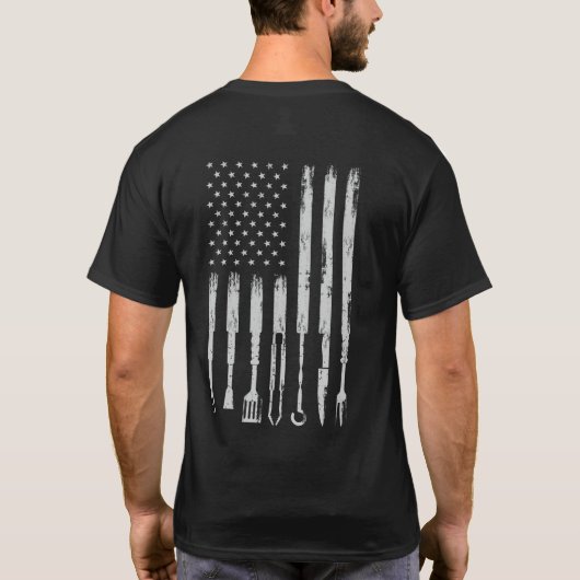 BBQデザイン喫煙バーベキューUSA国旗 Tシャツ (裏面)