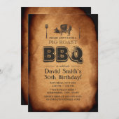 BBQバースデーパーティーヴィンテージオールド紙ピグロースト 招待状 (正面/裏面)