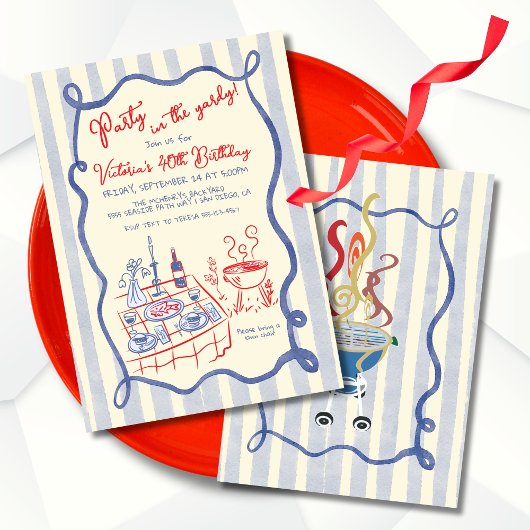 BBQバーベキューパーティーインザヤーディハンドドロー 招待状