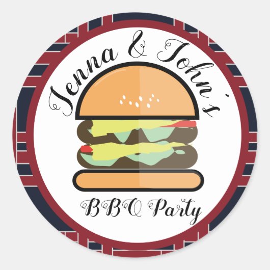 BBQバーベキューベビーQ誕生日ベビーシャワー ラウンドシール (正面)