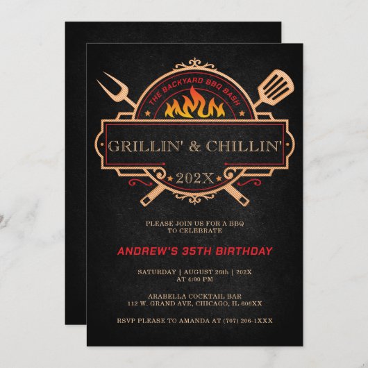 BBQパーソナライズされた誕生日パーティーテンプレートアイディア 招待状 (正面/裏面)