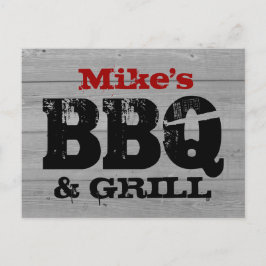 BBQパーティの招待状はがき | 木目パネル インビテーションポストカード