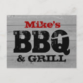 BBQパーティの招待状はがき | 木目パネル インビテーションポストカード (正面)