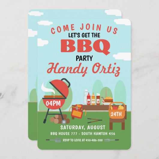 BBQパーティの招待状誕生日 招待状 (正面/裏面)