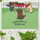 BBQパーティーラブラドールホリホック キッチンタオル (折り畳み)