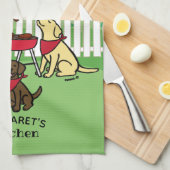 BBQパーティーラブラドールホリホック キッチンタオル (四つ折り)