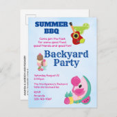 BBQパーティー招待状フラミンゴマーガリータ&アイスクリーム インビテーションポストカード (正面/裏面)