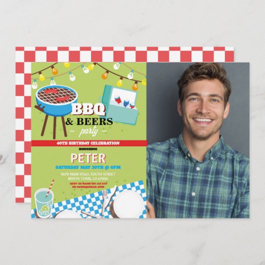 BBQビアーズバースデーパーティーガーデンヤード写真 招待状 (正面/裏面)