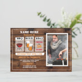 BBQビール誕生日木製メンズパーティーの写真 招待状 (スタンド正面)