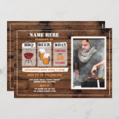 BBQビール誕生日木製メンズパーティーの写真 招待状 (正面/裏面)