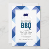 BBQピグローストネイビーギンガムアダルト誕生日 招待状 (正面)