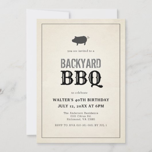 BBQピグローストヴィンテージレッドジンガムアダルト誕生日 招待状 (正面)