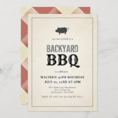 BBQピグローストヴィンテージレッドジンガムアダルト誕生日 招待状 (正面/裏面)