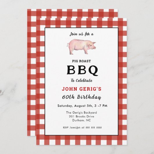BBQピグロースト誕生日パーティーの招待状 招待状 (正面/裏面)