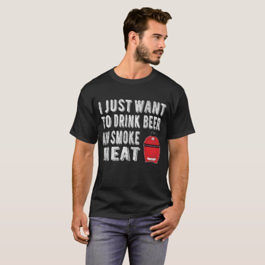 BBQピットマスターがビール煙肉を飲む Tシャツ (正面フル)
