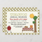 BBQファミリー懇親会、オリーブグリーンジンガム縁ど 招待状 (正面/裏面)