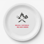 BBQフォークスプーン屋外カップル赤ちゃんシャワー ペーパープレート (正面)