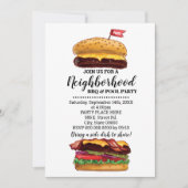 BBQブロックパーティーハンバーガー近隣夏バッシュ 招待状 (正面)