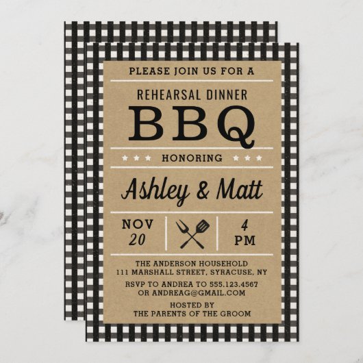 BBQプレイドリハーサルディナー招待状 招待状 (正面/裏面)