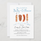 BBQベビーシャワースケワーバビク素朴ブルーギンガム 招待状 (正面)