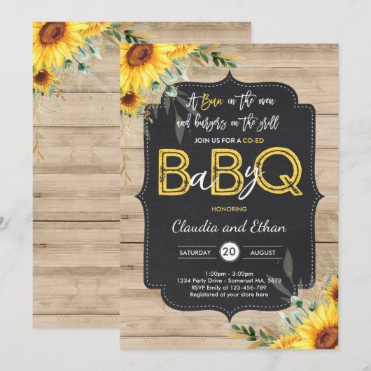 BBQベビーシャワーヒマワリベビーQカップルシャワー 招待状 (正面/裏面)