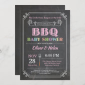 BBQベビーシャワー招待状黒板ピンク 招待状 (正面/裏面)