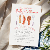 BBQベビーシャワー ベイビーQ グリル道具 赤チェック 招待状