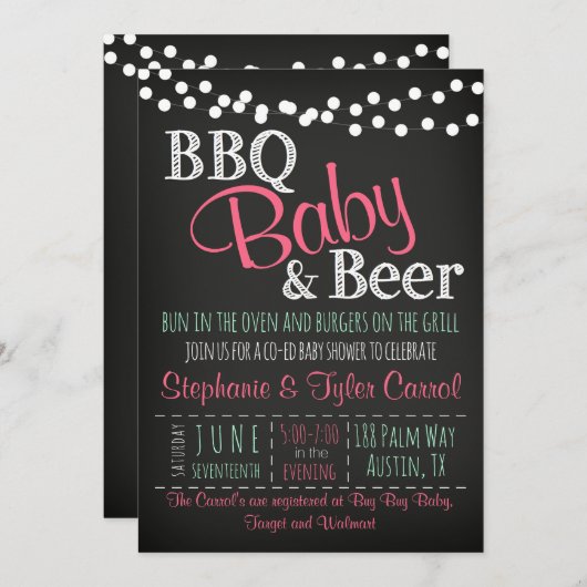 BBQベビービールベビー-Qブックカード&シャワー招待状 招待状 (正面/裏面)