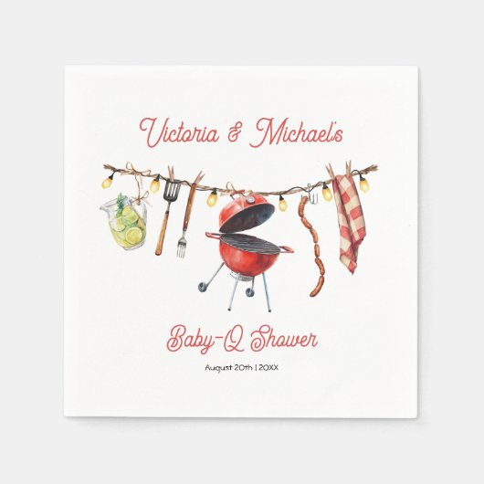 BBQベビー-Qベビーシャワーギンガムクロースレイン スタンダードカクテルナプキン (正面)