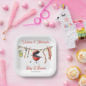 BBQベビー-Qベビーシャワーギンガムクロースレイン ペーパープレート (パーティー)