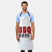BBQボス タイポグラフィー グリルエプロン エプロン (着用した状態)