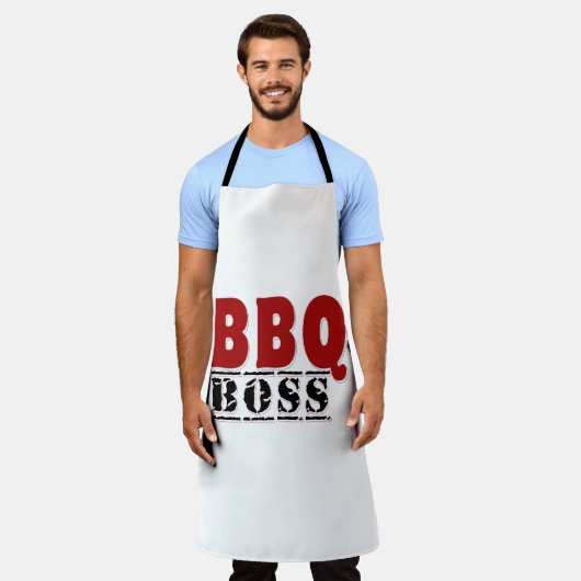 BBQボス タイポグラフィー グリルエプロン エプロン (着用した状態)