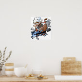 BBQポスターに乗った牛 ポスター (キッチン)